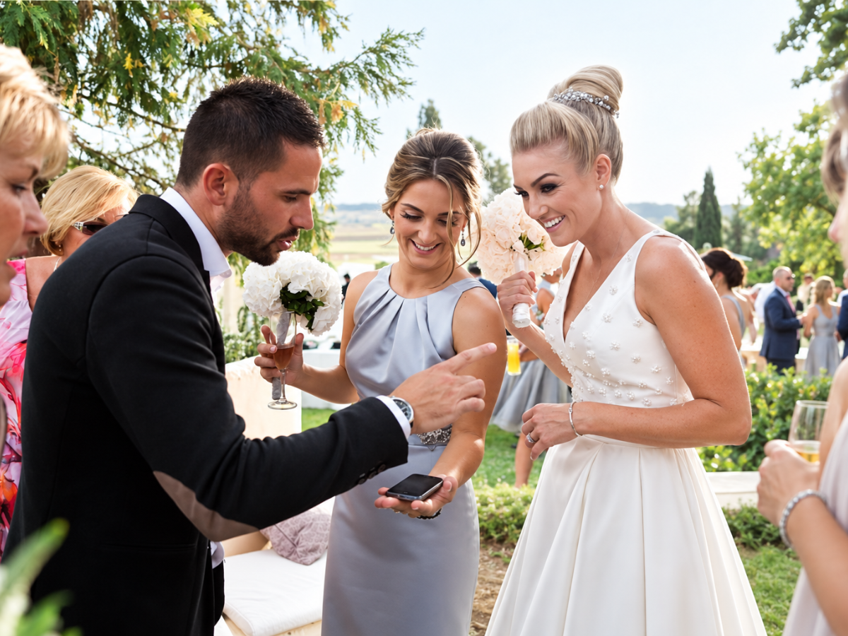 Wedding guests enjoying an outdoor reception in Marbella