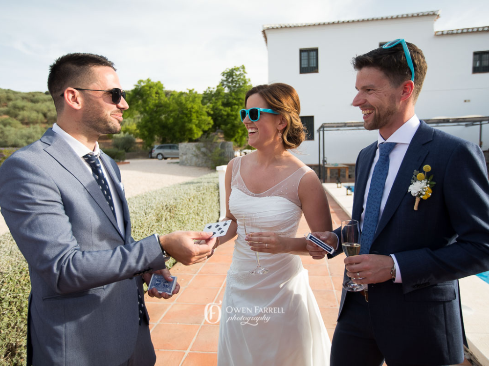 Wedding guests mingling during a destination wedding in Spain