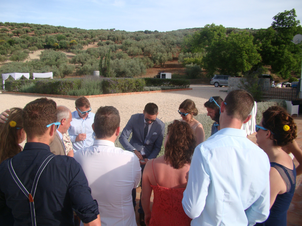 Guests celebrating during a Spanish destination wedding